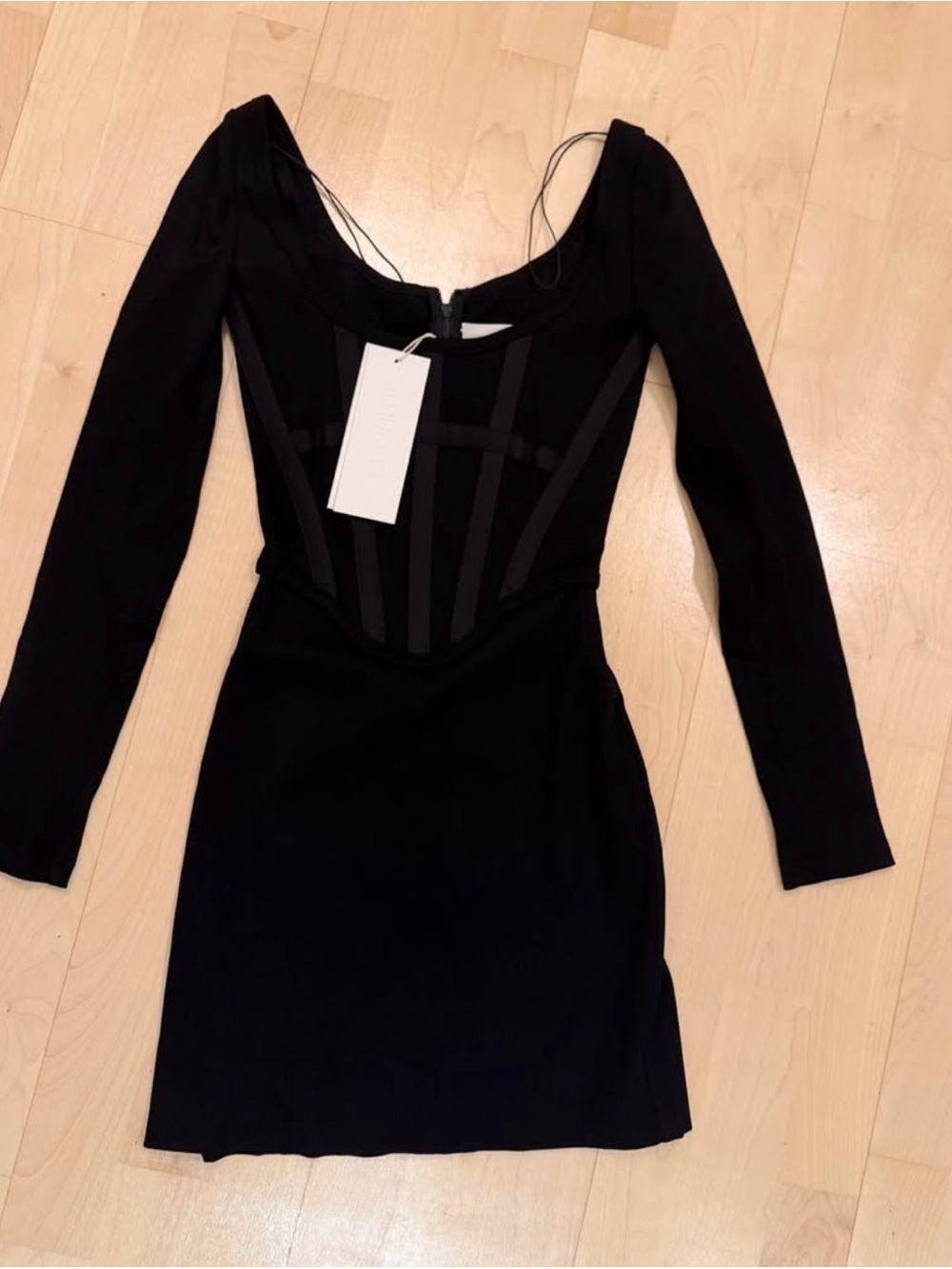 Dion Lee Black Long-Sleeve Corset Mini Dress